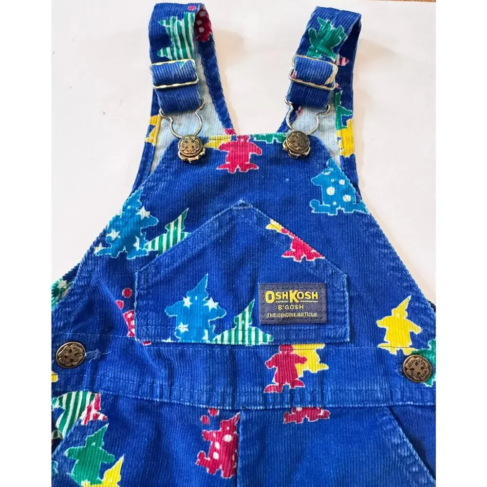 Vintage OshKosh Clown Print Blue Corduroy Overalls 24 Months
